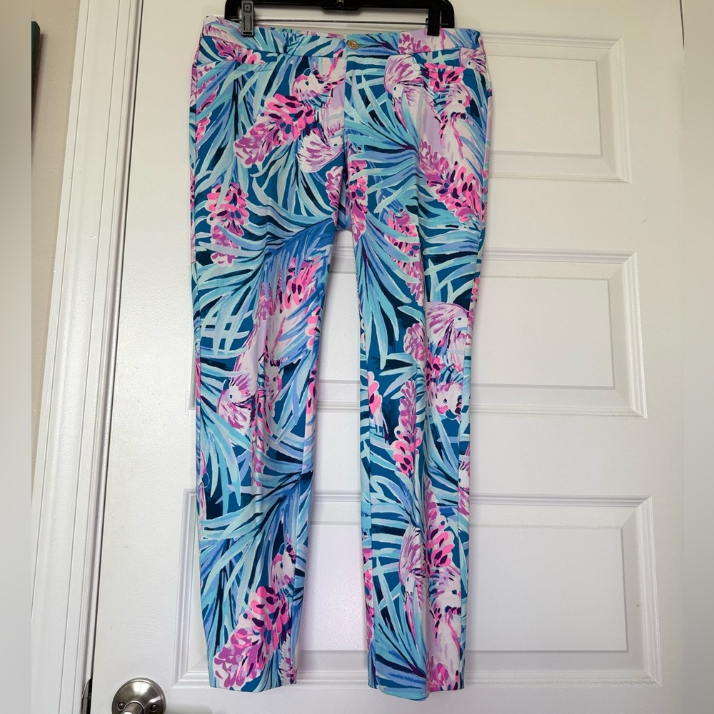 Lilly Pulitzer “Mr. Peacock Blue Tweethearts” Kelly Knit Ankle Pant - Size 10